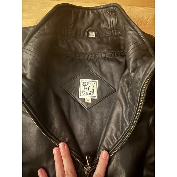 VTG FIELD GEAR FG Premium Leather Jacket Black Removable Lining Zipper Funnel M - Picture 2 of 6